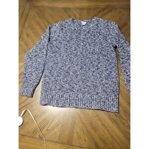 LL Bean Mens Medium Blue White Marled Cotton Crewneck Sweater 501067